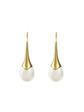 14k Gold plated over 925 Sterling Silver Pearl Drop Hook Earrings